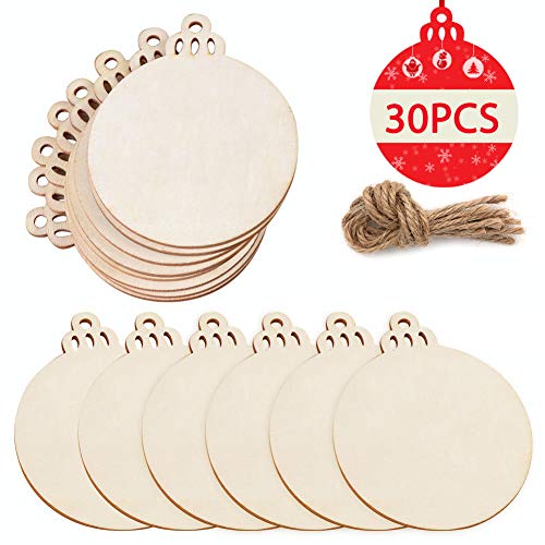 PartyTalk 30pcs Round Wooden Discs with Holes, 3.5 Unfinished Pre...