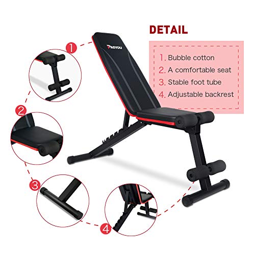 PASYOU Adjustable Weight Bench Full Body Workout Multi-Purpose Fol...