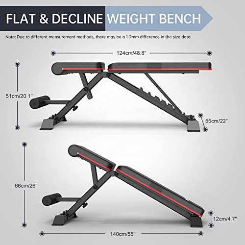 PASYOU Adjustable Weight Bench Press 9x4x3 Positions, Foldable W...