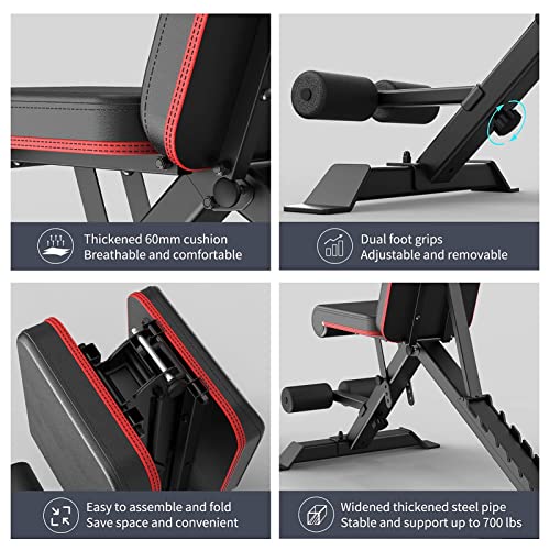 PASYOU Adjustable Weight Bench Press 9x4x3 Positions, Foldable W...