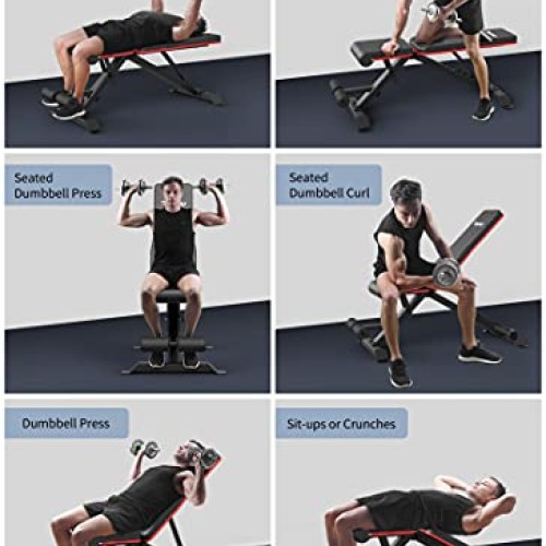 PASYOU Adjustable Weight Bench Press 9x4x3 Positions, Foldable W...