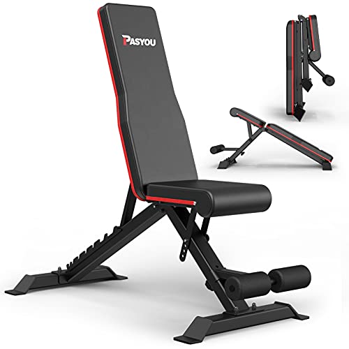PASYOU Adjustable Weight Bench Press 9x4x3 Positions, Foldable W...