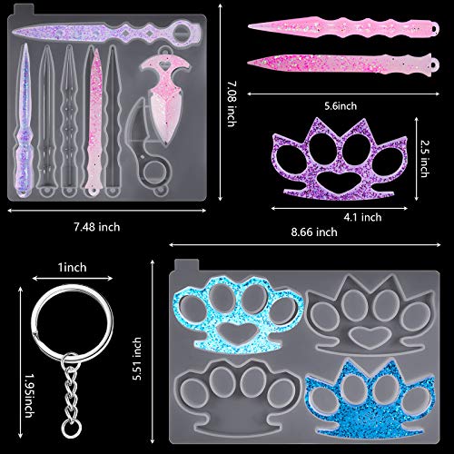 2 Pieces Keychain Resin Moulds 12 Shape Keychain Silicone Mould Kn...
