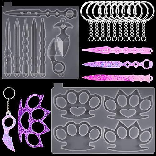 2 Pieces Keychain Resin Moulds 12 Shape Keychain Silicone Mould Kn...