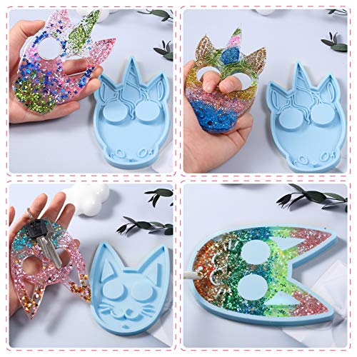 2 Pieces Self-Defense Keychain Silicone Molds Cat and Unicorn Shap...