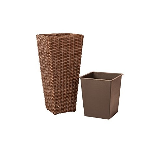 Patio Sense Alto Wicker Planter 2 Piece Set with Liners | Tall P...