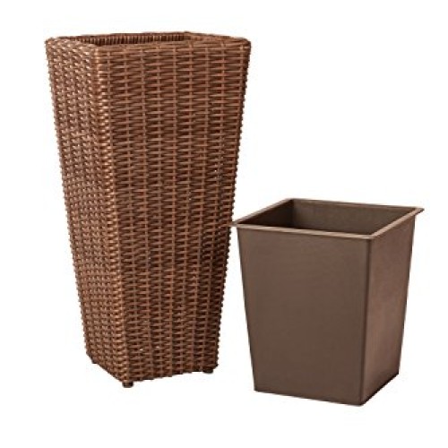 Patio Sense Alto Wicker Planter 2 Piece Set with Liners | Tall P...