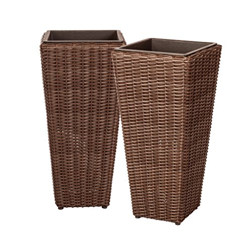 Patio Sense Alto Wicker Planter 2 Piece Set with Liners | Tall P...