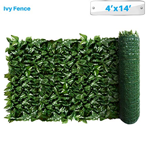 Patio Paradise 4 x 14 Faux Laurel Privacy Fence Screen with Mesh...