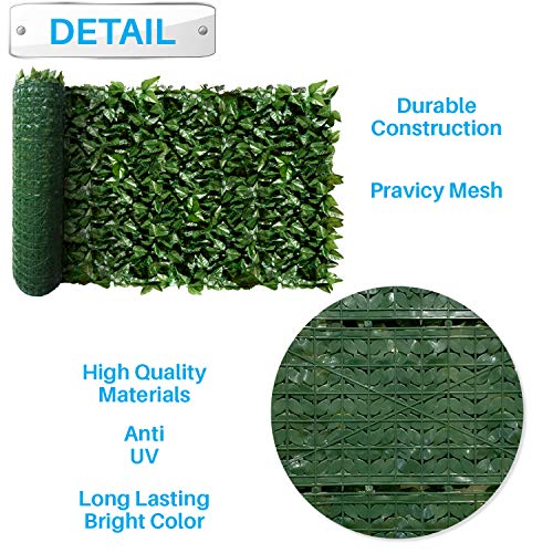 Patio Paradise 4 x 14 Faux Laurel Privacy Fence Screen with Mesh...