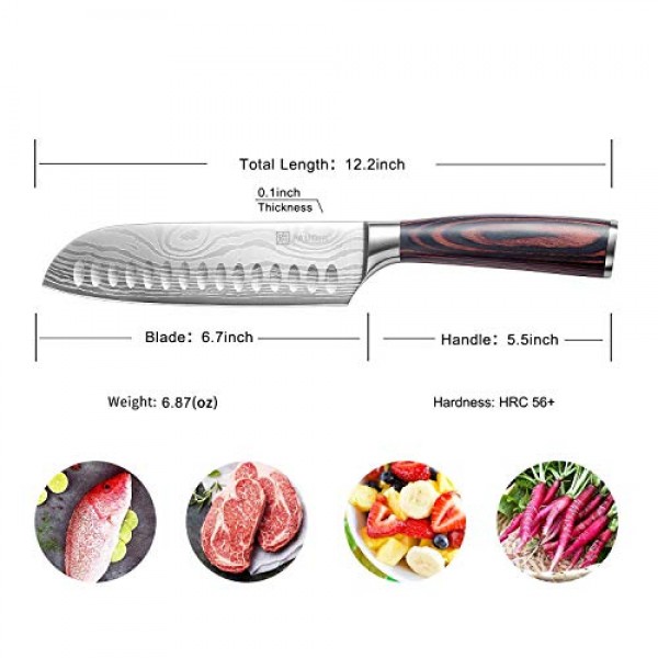 Santoku Knife - PAUDIN Super Sharp Kitchen Knife, 7 inch Multifunc...