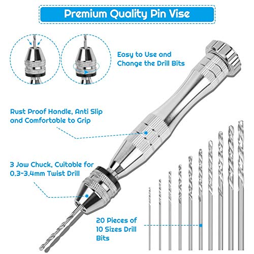 Hand Drill for Resin Molds, Paxcoo 201 PCS Pin Vise Resin Drill Se...
