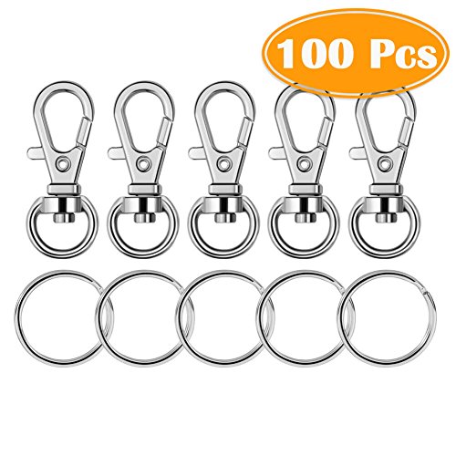 Paxcoo 100 Pcs Metal Swivel Lanyard Snap Hook with Key Rings Smal...