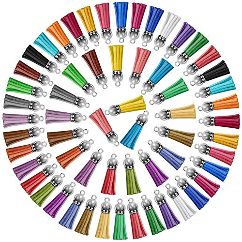 Paxcoo 120Pcs Keychain Tassels Acrylic Keychain Blanks Keychain Ri...