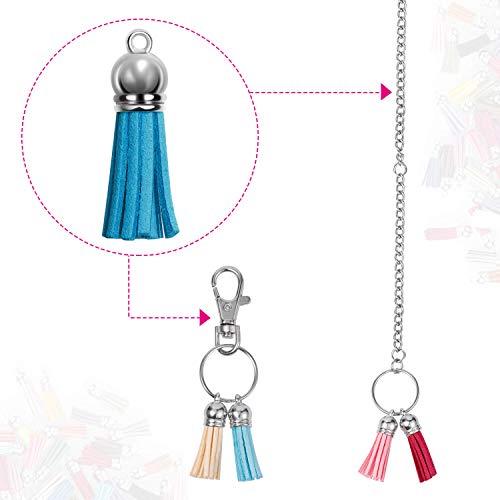 Paxcoo 120Pcs Keychain Tassels Acrylic Keychain Blanks Keychain Ri...