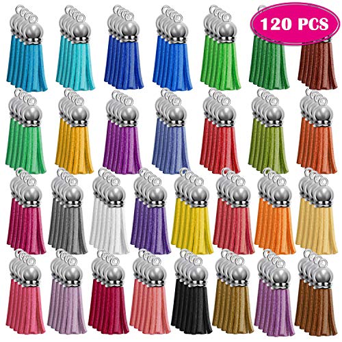 Paxcoo 120Pcs Keychain Tassels Acrylic Keychain Blanks Keychain Ri...