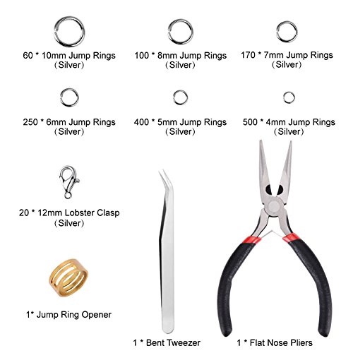 Paxcoo 1500Pcs Silver Jump Rings with Lobster Clasps and Jewelry P...
