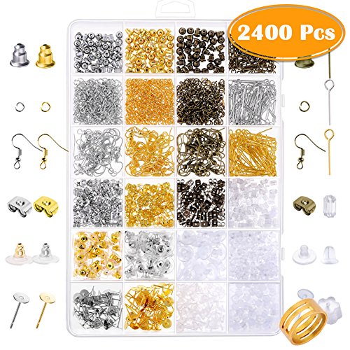 Paxcoo 2400Pcs Earring Making Supplies Kit with 24 Style Earring H...