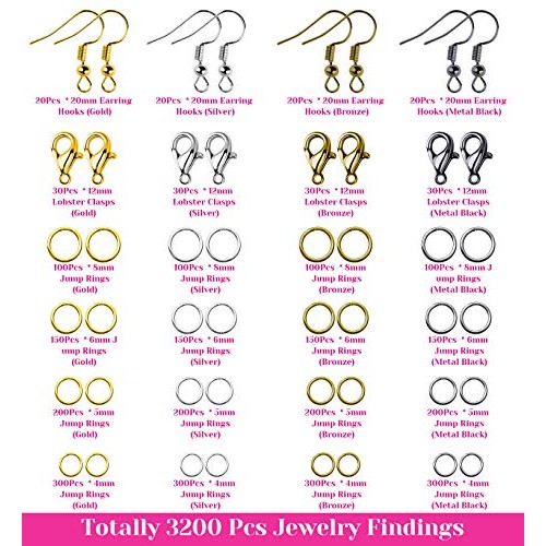 Paxcoo 3200Pcs Jewelry Necklace Repair Kit with Jump Rings, Clasps...