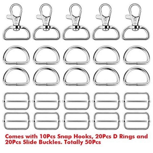 Paxcoo 50Pcs Keychain Bulk with Key Chain Swivel Hook D Rings and ...