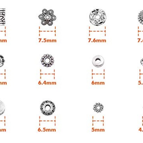 Paxcoo 600pcs 12 Style Silver Spacer Beads Jewelry Bead Charm Spac...
