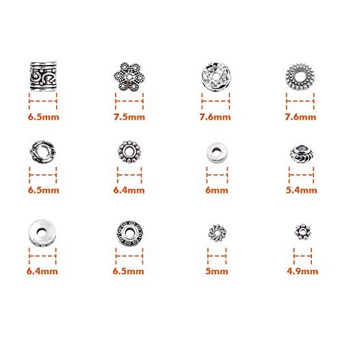 Paxcoo 600pcs 12 Style Silver Spacer Beads Jewelry Bead Charm Spac...