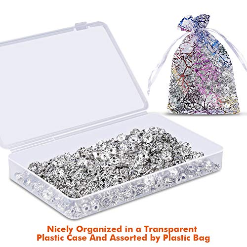 Paxcoo 600pcs 12 Style Silver Spacer Beads Jewelry Bead Charm Spac...