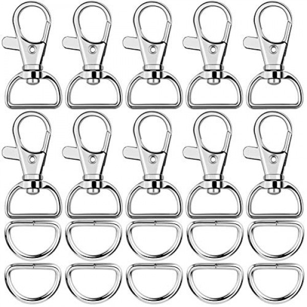 Paxcoo 60Pcs Swivel Snap Hooks and D Rings for Lanyard and Sewing ...