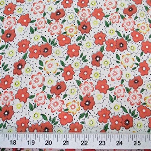 Discount Fabric Challis Rayon Orange, Yellow and Green Floral 2 yd...