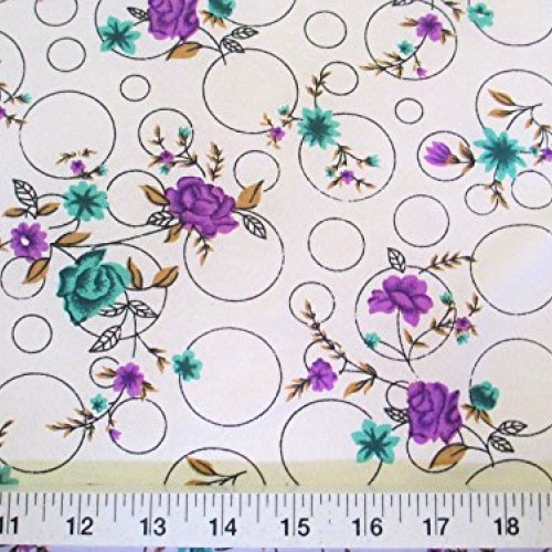 Discount Fabric Challis Rayon Purple & Teal Floral on Bubbles 2 yd...