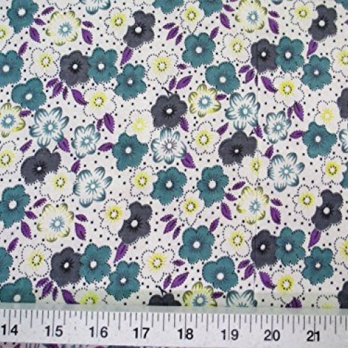 Discount Fabric Challis Rayon Teal, Gray and Yellow Floral 2 yds @...