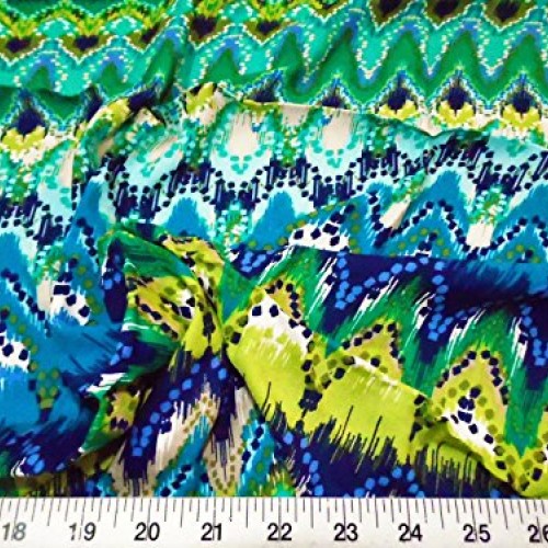 Paylessfabric Fabric Challis Rayon Apparel Tribal Ikat Teal Blue G...