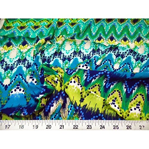 Paylessfabric Fabric Challis Rayon Apparel Tribal Ikat Teal Blue G...