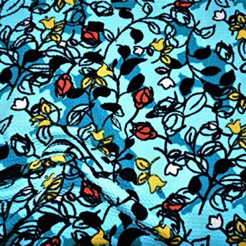 Printed Bullet Liverpool Textured 4 Way Stretch Fabric Blue Yellow...