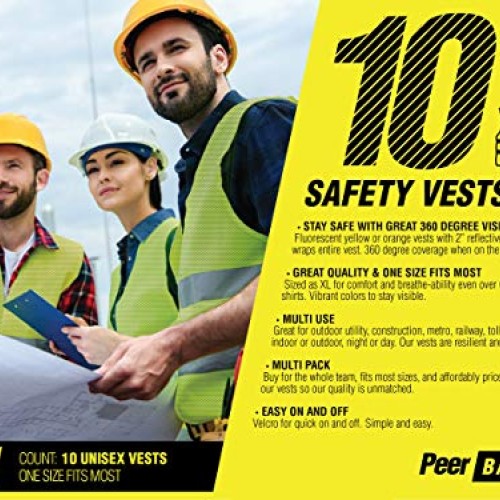 PeerBasics, 10 Pack, Yellow Reflective High Visibility Safety Vest...
