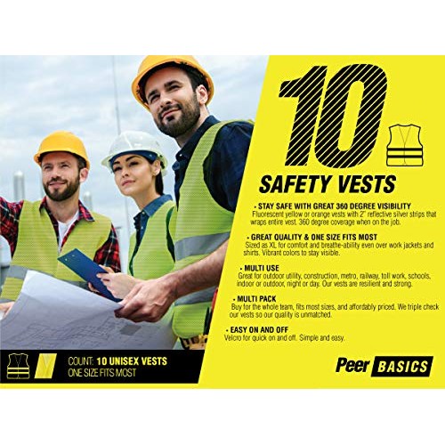 PeerBasics, 10 Pack, Yellow Reflective High Visibility Safety Vest...