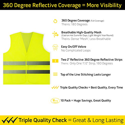 PeerBasics, 10 Pack, Yellow Reflective High Visibility Safety Vest...