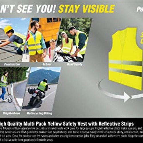 PeerBasics, 10 Pack, Yellow Reflective High Visibility Safety Vest...