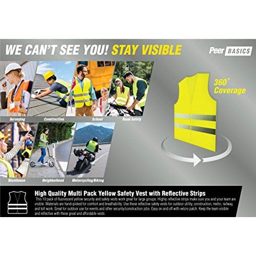 PeerBasics, 10 Pack, Yellow Reflective High Visibility Safety Vest...