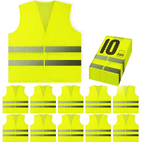 PeerBasics, 10 Pack, Yellow Reflective High Visibility Safety Vest...