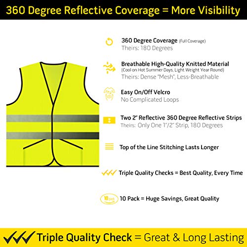 PeerBasics, Pocket Safety Vest 10 Pack, Yellow Reflective High Vis...