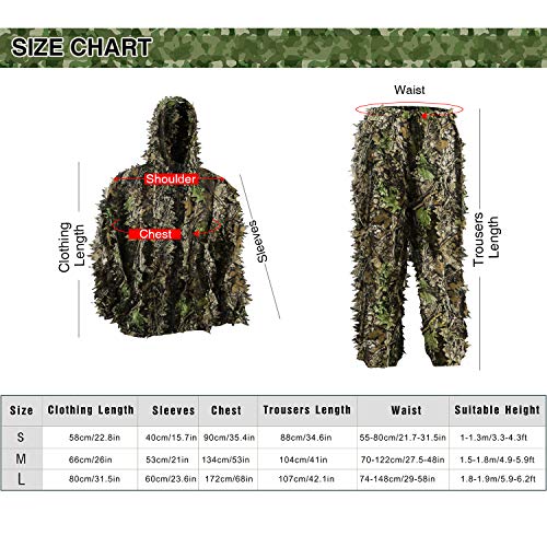 PELLOR Ghillie Suits, 3D Leafy Ghille Suit for Youth Boys, Hooded ...