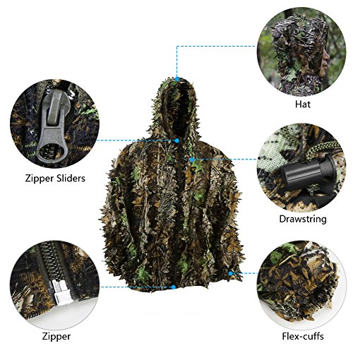 PELLOR Ghillie Suits, 3D Leafy Ghille Suit for Youth Boys, Hooded ...