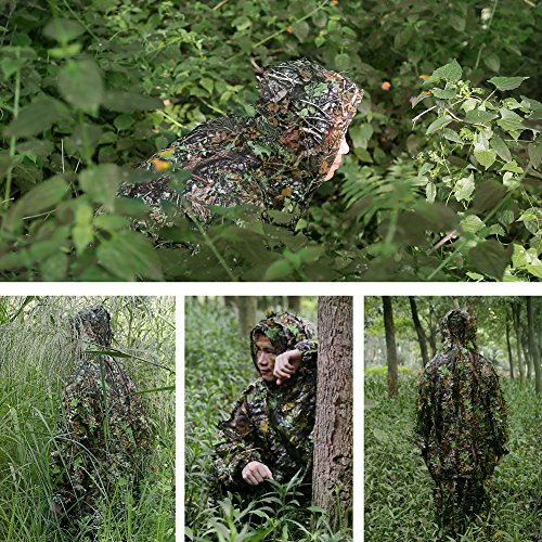 PELLOR Ghillie Suits, 3D Leafy Ghille Suit for Youth Boys, Hooded ...