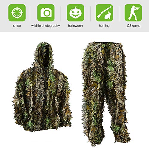 PELLOR Ghillie Suits, 3D Leafy Ghille Suit for Youth Boys, Hooded ...