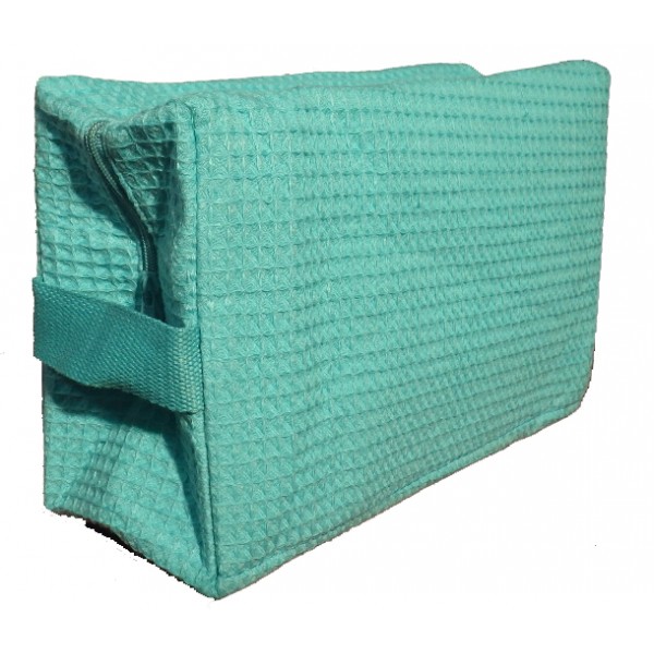 Pendergrass Cotton Waffle Cosmetic Bag, Large, Caribbean Green