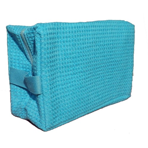 Pendergrass Cotton Waffle Cosmetic Bag, Large, Tropical Blue