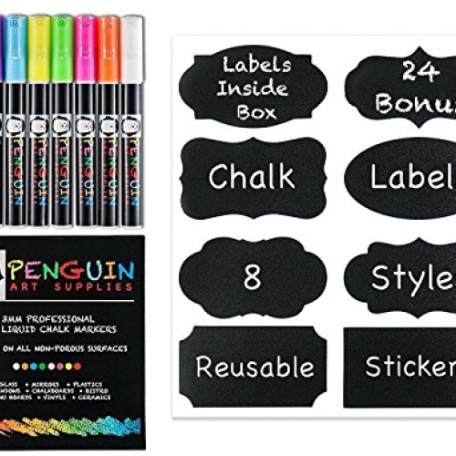 Professional Artist 3MM Fine Tip Chalk Marker Pens - Set of 8 Colo...