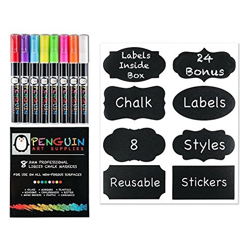 Professional Artist 3MM Fine Tip Chalk Marker Pens - Set of 8 Colo...