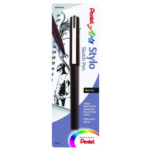 Pentel Arts Stylo Sketch Pen, Black Ink, 1 Pack JM20BPAE